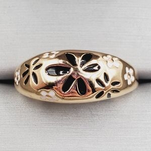 Yellow Gold Plated Floral Ring Flower Ring Enamel Ring Dome Ring Daisy Ring